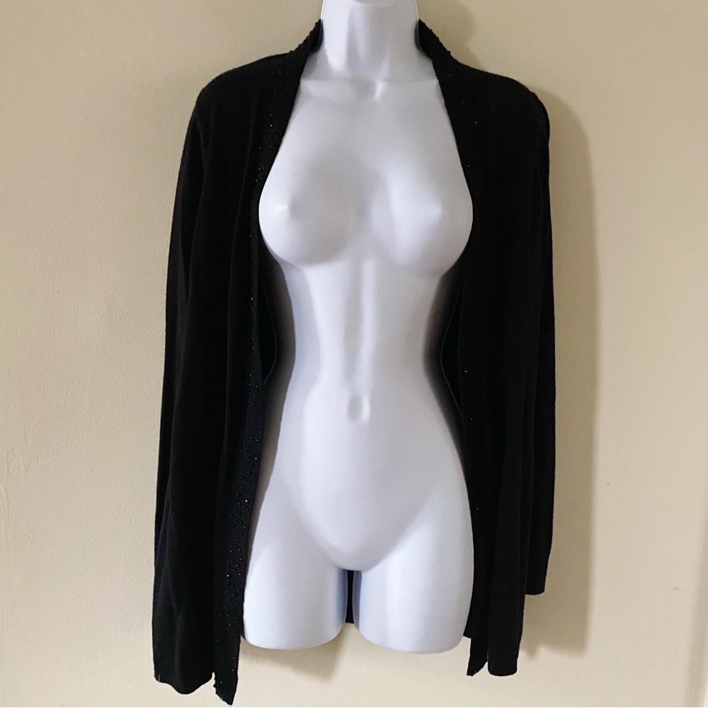 Talbots Woman Petites Black Cardigan XP Beaded Embellishments No Buttons Open